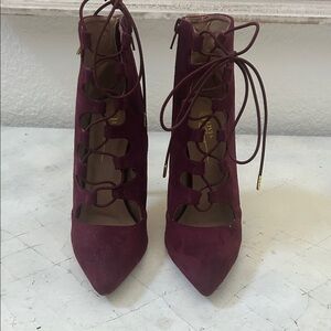 Women's Burgundy Lace-Up Heels